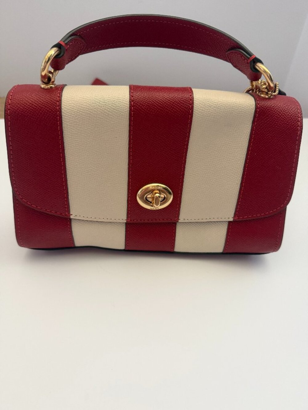 Coach Tilly Satchel 23 in Red/Chalk Striped Crossgrain